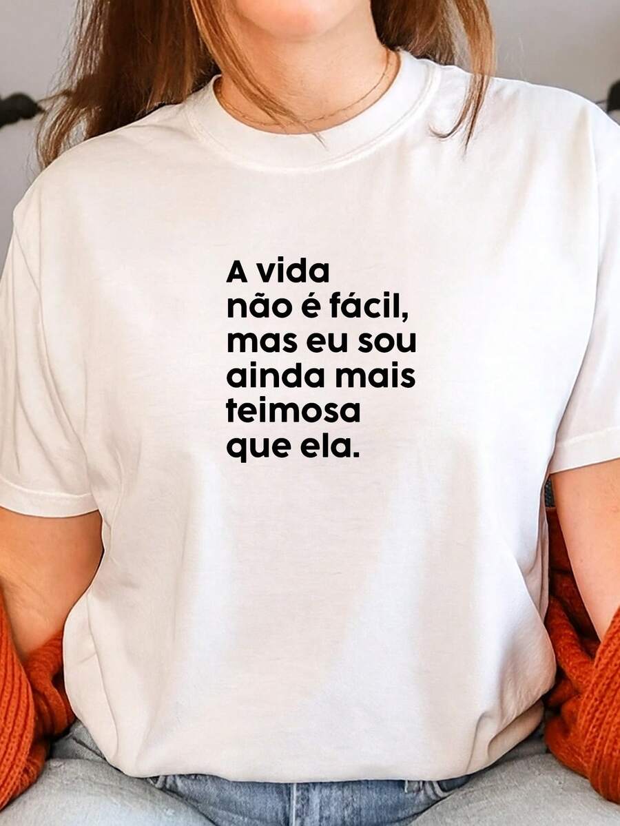 Women's Babylook Printed T-Shirt Phrases Life Is Not Easy But I'm Even More Stubborn Than Her 100% Cotton Various Funny Phrases - 白色 - 查看 1