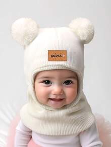 1 件装 0-8 岁幼儿双球针织帽 婴儿猫咪图案 男女童针织帽 儿童冬季保暖拉法帽 - 彩色 - 查看 6