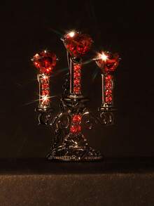 1 件复古哥特式镂空烛台项链，心形水晶吊坠项链，适合日常佩戴和节日 - 合金燭台吊墜項鍊 - 查看 3