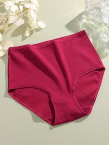 FINETOO 6pcs Pure Cotton High Waist Solid Color Ribbed Briefs, Plus Size Women's Underwear, Suitable For All Seasons - Multicolor - View 5