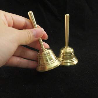 1/2pcs Brass Pentagram & Triple Moon Mini Handheld Bell, Designed For Religious Culture Enthusiasts, Used For Meditation, Blessing, Occult Activities, Divination, Witchcraft, Altar Bell, Good Decoration, Christmas Gift Room Decor
