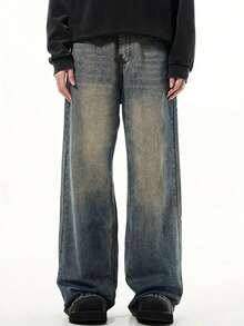Men's Casual Retro Loose Fit Jeans, Suitable For All Seasons