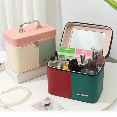 صندوق مرآة المكياج، صندوق تخزين مستحضرات التجميل، محمول وقابل للنقل، طاولة تزيين محمولة، مع مرآة مكياج، محمول، صندوق تخزين مستحضرات التجميل السفر قابل للطي كبير، يشمل 1 مرآة إضاءة USB، ألوان ماكارون، ألوان موراندي، تصميم جلد وردي للطلاب، حقيبة تجميل محمولة، تخزين المجوهرات والمستحضرات التجميلية، صندوق مكياج محمول، صندوق مرآة قابل للطي، تشطيب جلد اصطناعي عالي الجودة، مناسب لتخزين مستحضرات التجميل في المنزل، حمل مستحضرات التجميل المستخدمة عادة أثناء السفر، يمكن استخدام المرآة كطاولة تزيين محمولة، هدية لصديقة أو زوجة أو حبيبة