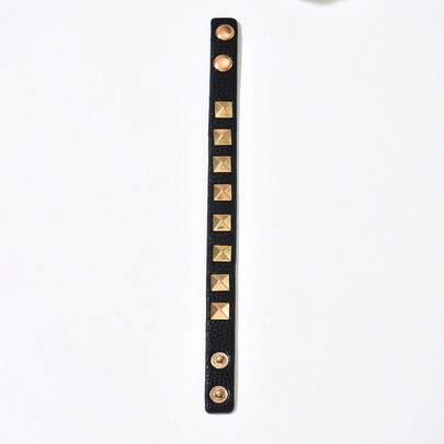 1pc Women's Punk Rivet PU Triangle Rivet Motorcycle Dark Goth Y2K Adjustable Bracelet, Suitable For Daily Wear