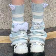 1pc Original Subculture Blue White Striped Flared Leg Warmers Mori Kei Bone Pattern Harajuku Slouchy Leg Sleeves + 10 Hot Search Words + 5 Core Keywords + Suitable For Daily Wear, Valentine's Day Gift, Holiday Gift, School Use, Ideal Gift For Lover, Friend & Classmate, Fashionable Elegant Cute Unique Niche - 白藍條紋翅膀骨頭 - 查看 7