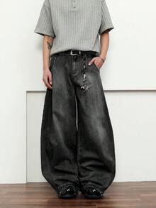 1 Stück Herren Loose Fit Lässig Weite Bein Jeans, einfach und vielseitig (ohne Gürtel oder Accessoires), Grunge