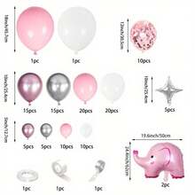 Bộ 122 bóng bay hình voi hồng, bao gồm bóng bay lá kim hình voi hồng 24 inch và bóng bay cao su, thích hợp cho tiệc sinh nhật bé trai/bé gái, tiệc chào đón em bé, tiệc tiết lộ giới tính, tiệc cưới, trang trí lễ rửa tội - Hồng - Xem 2