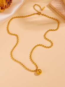 1 Set de Joyería de Collar con Colgante de Cuentas Redondas de Acero Inoxidable + Pulsera + Aretes, Adecuado para Regalo y Uso - Amarillo Oro - Ver 8