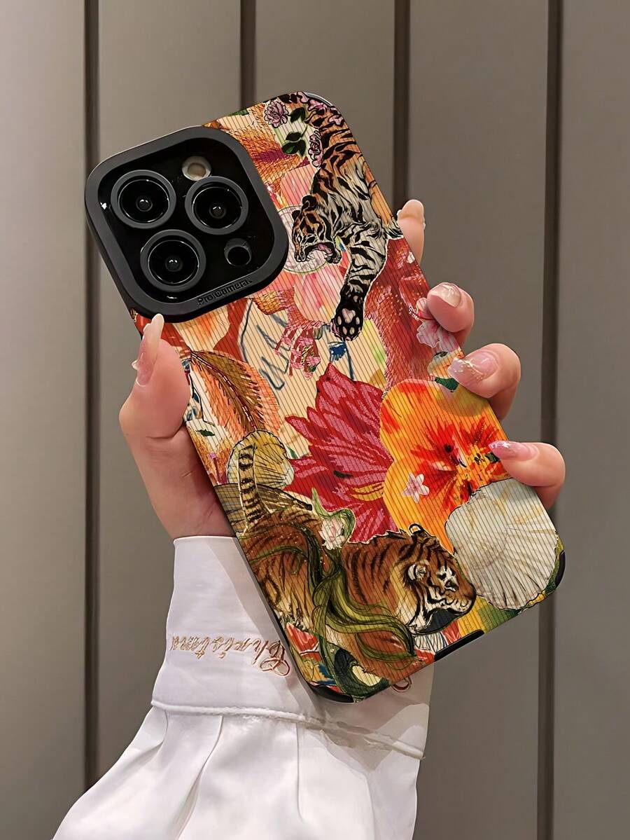 1 Ốp lưng điện thoại chống sốc họa tiết hổ hoa cổ điển thời trang cao cấp bằng da giả chống rơi, chống bám vân tay, tương thích với Apple và các dòng máy khác