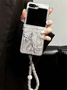 Luxury 3D Rhinestone Butterfly Water Ripple Folding Phone Case With Bowknot Pendant Compatible With Samsung For Galaxy Z Flip7 6 Z Flip 5 Z Flip 4 Z Flip 3 INS Clear PC Hard Protect Back Cover