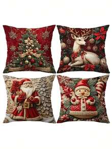 1/2/4 件粉色温暖舒适圣诞枕套，17.7 英寸 X 17.7 英寸，美观实用的拉链装饰套，适用于家庭沙发和卧室 - 彩色 - 查看 10