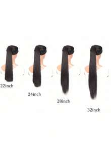 黑色爪夹式马尾假发，18~32英寸超长直发合成马尾假发，女士适用 - 黑色 - 查看 8