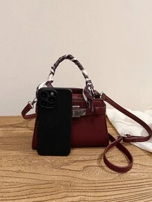 Túi xách nữ màu đỏ tía, thiết kế quai đeo vai cao cấp thời trang, túi đeo vai trang trí khăn độc đáo, túi đeo chéo có dây đeo điều chỉnh được bằng kim loại cao cấp, thích hợp cho mùa Thu/Đông. - Màu Đỏ Sâu - Xem 8