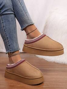 Ladies' Plush Solid-Color Slippers, Comfortable And Warm Indoor Household Slippers Made Of Artificial Fur, With Soft And Non-Slip Soles, Are Perfect Bedroom Shoes Suitable For Halloween Home Wear - Camel - View 8