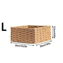 1pc/3pcs Desktop Storage Box, Handmade Rattan Woven Organizer Tray For Cosmetics, Keys, Snacks, Home Living Room, Bedroom, Study, Office, S/M/L Sizes Available,For Back To School - Khaki - View 13