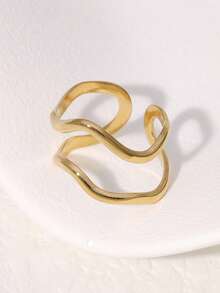 3 件套简约时尚几何线条不锈钢可调节开口戒指，高端优雅，适合女性日常、派对、约会佩戴