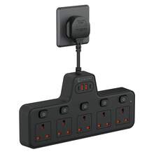 1pc T-Shaped UK Plug Wall Socket Extender, 5 UK 3-Pin Outlets With Individual Switches, 2 USB-A & 2 USB-C Ports, Surge Protection 2500W Max, 10A Fused Plug For Home & Office - UK Plug(220-240V) - View 11