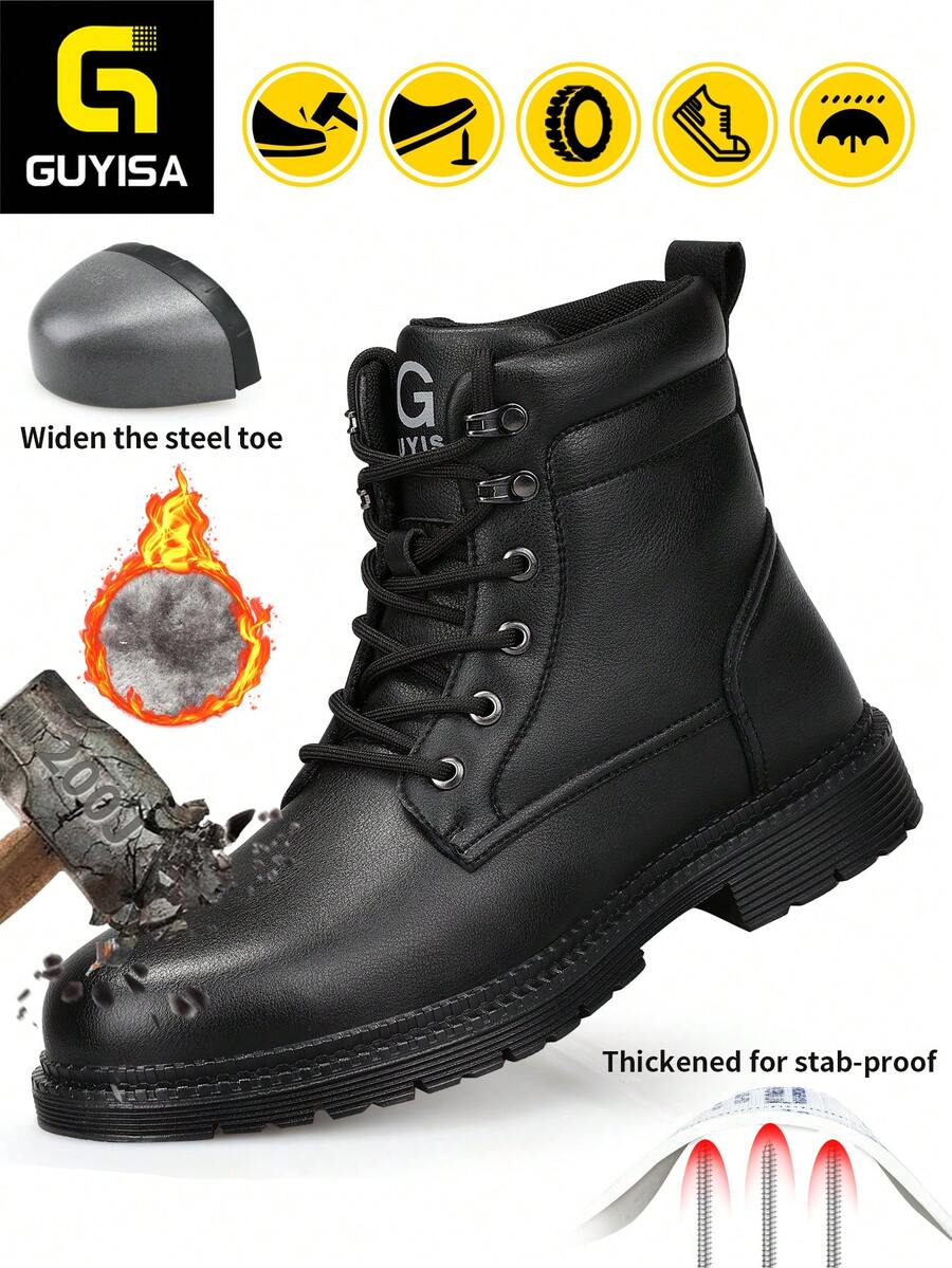 Men's Winter High-Top Safety Shoes, Warm Padded Lining, Microfiber Upper, Steel Toe Cap & Puncture Resistant, Soft Rubber Sole, Functional Work Boots