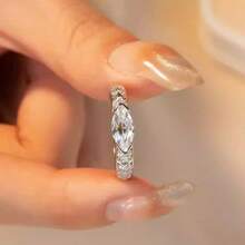 1 pieza Anillo de diseño de ojal elegante de plata de ley S925 con piedra de circonita brillante, joyería de alta calidad para mujeres, regalo exquisito para seres queridos