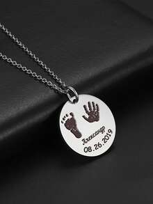 1 pieza Collar personalizado con grabado de huellas de pies y manos, nombre y fecha de nacimiento, regalo para nueva madre, collar de acero inoxidable personalizado con nombre y fecha, colgante redondo único con nombre grabado, regalo de cumpleaños o aniversario - Multicolor - Ver 4