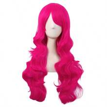 28 Inch/70 Cm Charming Women Side Bangs Long Curly Full Hair Synthetic Wig Hot Pink - Hồng nóng - Xem 6