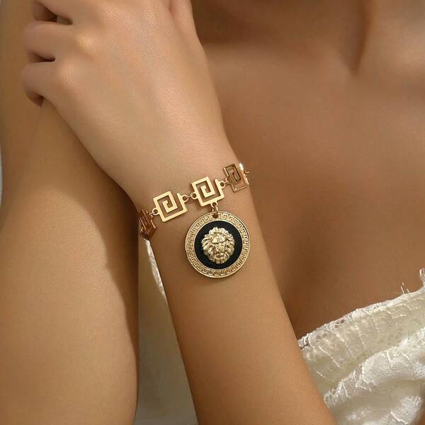 أساور ذات رأس أسد مطلي بالمينا أنيقة وعصرية، مناسبة للنساء للارتداء في المناسبات والحفلات والمناسبات اليومية