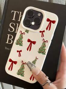 1 szt. Biała kokardka z wzorem choinki, etui na telefon z TPU, odporne na wstrząsy, kompatybilne z Apple 16, 15, 14, 13, 12, 11 Pro Max i serią