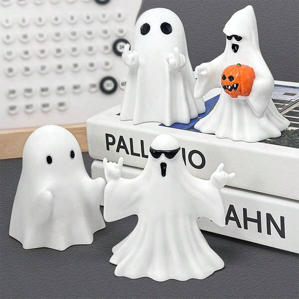 Cute Ghost Halloween Element White Desk Pen Holder, Creative Desk Decor, Office/Living Room/Dining Table Decorative Accessory [Some Details Like Eyes May Be In Random Shapes/Styles]