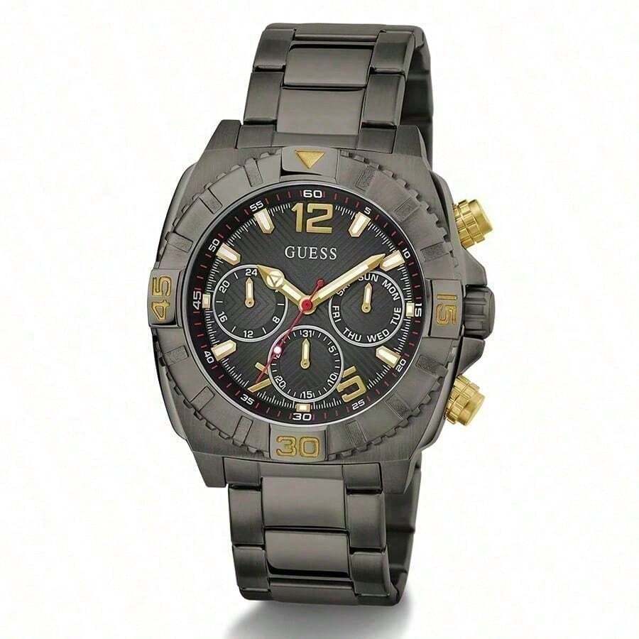 Guess 男士奢华多功能石英腕表，绿色表盘，不锈钢表带，适合日常商务着装，是送给丈夫和父亲的绝佳礼物。型号：GW0800G1，GW0800G2 - 黑色 - 查看 1