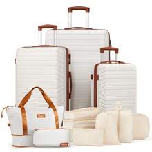 Bộ hành lý 4 món, vali kéo có bánh xe, vali cứng nhẹ, kích thước 22x14x9 inch, được các hãng hàng không chấp thuận, bộ đồ dùng đa năng hoàn hảo cho những chuyến đi cuối tuần cùng gia đình, kỳ nghỉ và du học. Vali kéo, vali có bánh xe, vali du lịch, vali cứng, vali xách tay có bánh xe, đồ dùng cần thiết cho nam, nữ, đi nghỉ mát, đi công tác, dung tích lớn, phụ kiện du lịch, hộp đựng đồ du lịch, đồ dùng cá nhân khi đi du lịch. - trắng nâu - Xem 15