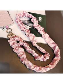 1pc Elastic Silk Printed Ribbon Pleated Phone Lanyard Crossbody Phone Strap Necklace For Women, Anti-Lost Phone Hanging Cord, Creative Phone Lanyard Suitable For Outdoor, Hiking, Shopping, Travel