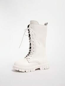 2025 New Fashion Versatile Knee-High Flat Riding Boots For Girls - White - View 2