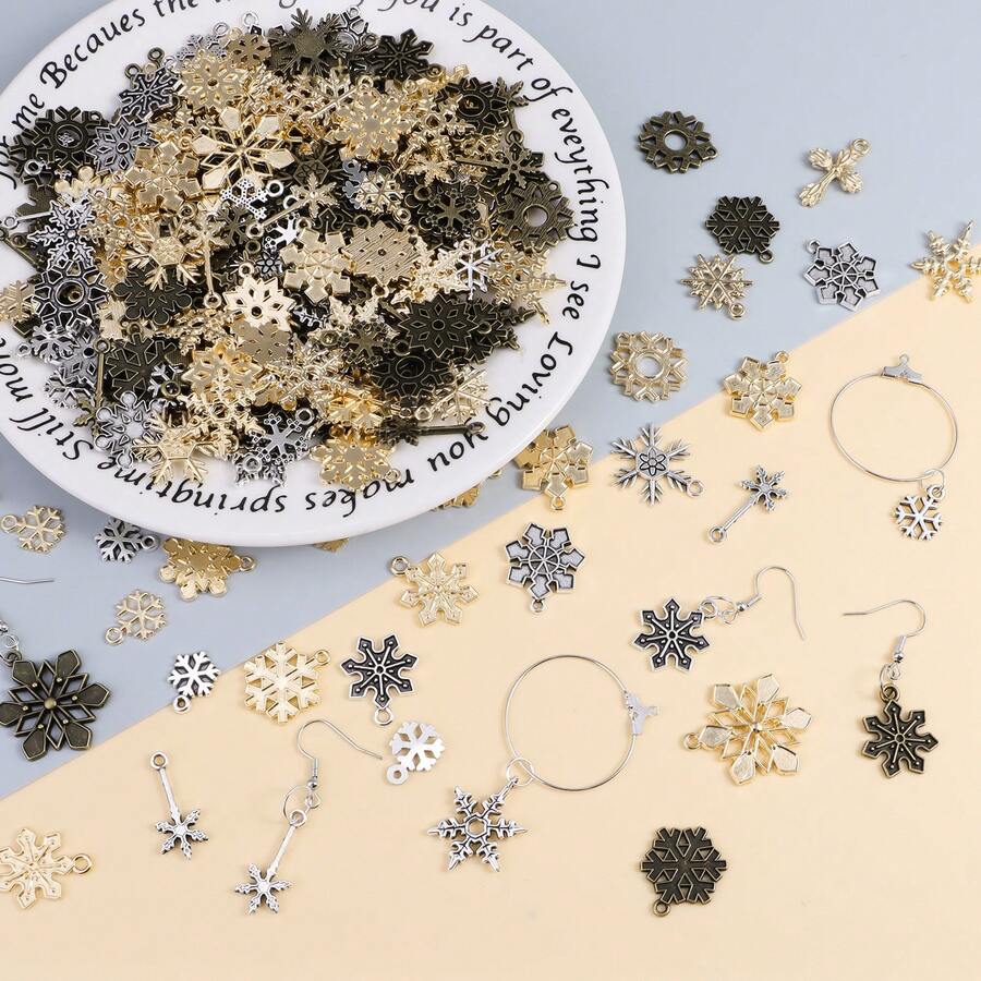20pcs Christmas Alloy Snowflake Pendants, Gold, Silver, Antique Green Snowflake Styles, DIY Jewelry Charms, Bracelet, Earring Craft Making - Multicolor - View 1