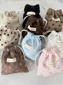 1个灯芯绒花朵/蝴蝶结抽绳袋，可爱多功能收纳袋，适用于化妆品、旅行、居家使用，便携式化妆包，护肤品、珠宝、口红、润唇膏、指甲油、发夹、钱包、卫生巾等，邮轮旅行必备，宿舍必备，生日礼物，伴娘礼物，母亲节礼物，教师节礼物，情人节礼物