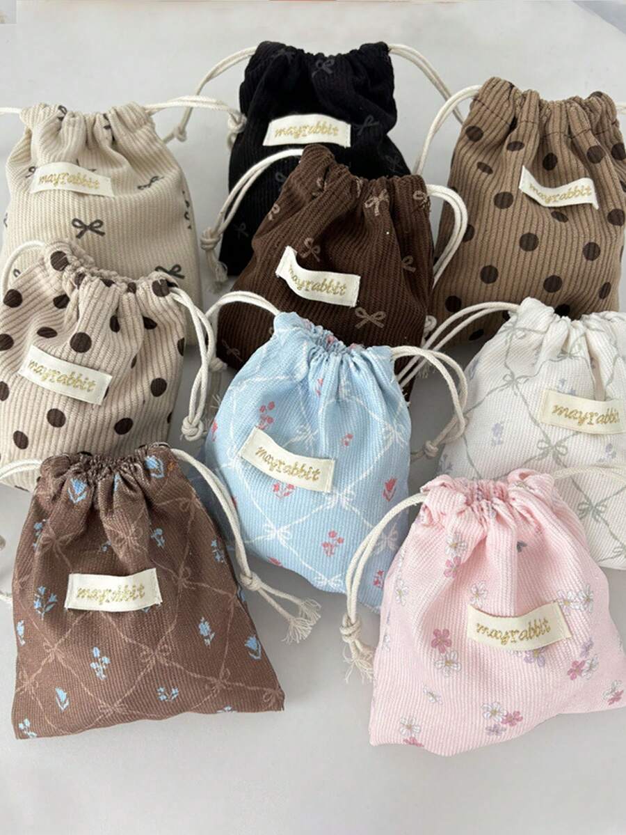 1个灯芯绒花朵/蝴蝶结抽绳袋，可爱多功能收纳袋，适用于化妆品、旅行、居家使用，便携式化妆包，护肤品、珠宝、口红、润唇膏、指甲油、发夹、钱包、卫生巾等，邮轮旅行必备，宿舍必备，生日礼物，伴娘礼物，母亲节礼物，教师节礼物，情人节礼物