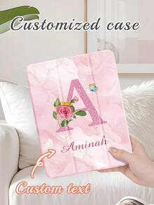 Pink Letter Customizable Tablet Protective Case With Stylus Holder And Tri-Fold Stand, Compatible With IPad Mini 4/5/6/7, 9.7" (2017/2018), 10.2" (7th-9th Gen), Air (3rd-6th Gen), And Pro (9.7", 11", 12.9"), Supports Multi-Angle Viewing And Auto Wake/Sleep Function