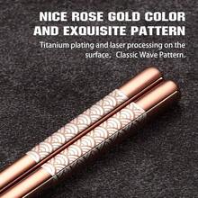 - Palillos reutilizables de acero inoxidable chapados en titanio con soporte, aptos para lavaplatos, juego de palillos ligeros de estilo japons azul - Oro Rosa - Ver 3