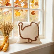 1 buc. Față de pernă din pluș brodată cu model de curcan, față de pernă decorativă de Ziua Recunoștinței cu broderie 3D