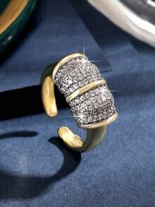 1pc Fantasy Geometric Cubic Zirconia Engagement Rings For Women Hallow Round Cross Copper CZ Wedding Ring For Daily Decoration Anniversary Party Jewelry Gift