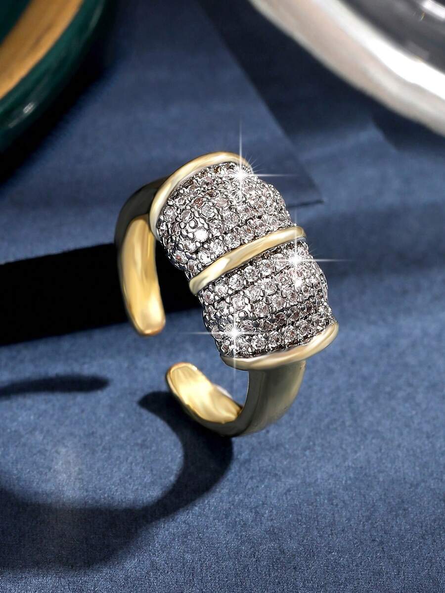 1pc Fantasy Geometric Cubic Zirconia Engagement Rings For Women Hallow Round Cross Copper CZ Wedding Ring For Daily Decoration Anniversary Party Jewelry Gift