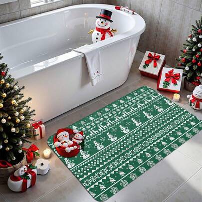 Alfombra de baño de silicona con diseño de muñeco de nieve y árbol de Navidad, de secado rápido y antideslizante de diatomita, adecuada para bañera, cocina, alfombra absorbente, decoración navideña para baño y dormitorio, felpudo navideño para interiores - Decoración navideña para el hogar, felpudo antideslizante, alfombra de baño - Super absorbente, antideslizante, ideal para decoración de baño o dormitorio, decoración y accesorios de baño navideños, cocina, baño, entrada, lavable, suave, antideslizante