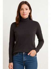 Cacharrel Women's Turtleneck Long Sleeve Second Skin Top - màu đen - Xem 1