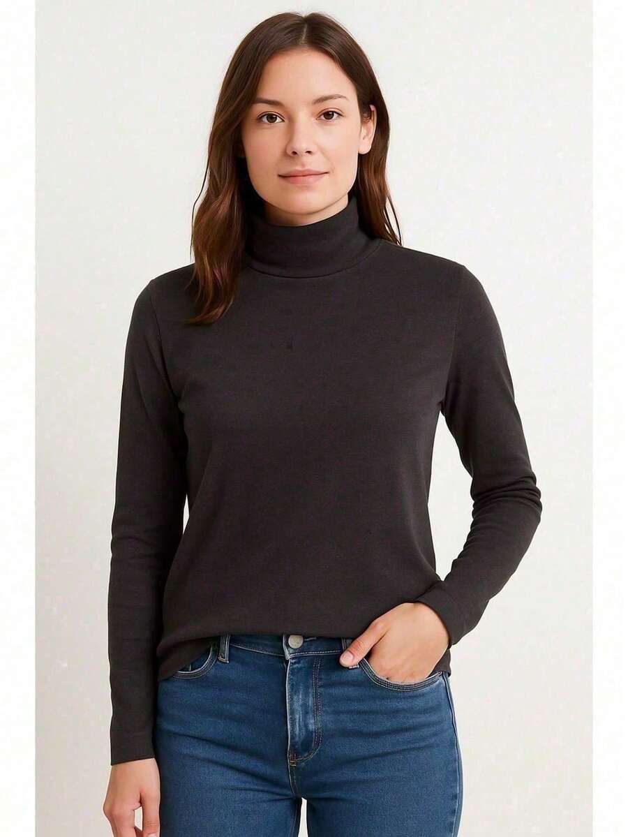 Cacharrel Women's Turtleneck Long Sleeve Second Skin Top - màu đen - Xem 1