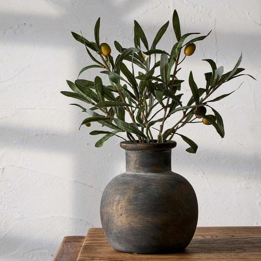 Ceramic Rustic Farmhouse Vase 6 Inch Pottery Decorative Flower Boho Terracotta Vase For Home Decor Table Living Room Bathroom Decoration Shelf Decor Mantel Bronze - 795bronze - View 1