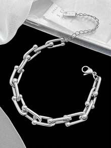 Necklace And Bracelet Set With Chain Links, 18k Gold Plated And 925 Silver - 銀色 - 查看 7