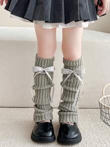 1 Pair Princess Style Bow Decor Leg Warmers, Knee High Socks, Warm & Cozy For Kids, All Season