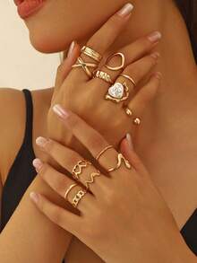 13 Pcs/Set Punk Rings Set For Women Vintage Geometric Rings Set Fashion Personalized Jewelry Gifts Match With Daily Outfits, Party Accessories