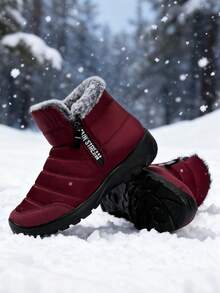 女士轻便毛绒内衬冬季雪地靴，保暖平底踝靴，女士户外靴，中年女性冬季休闲鞋。 - 紅色 - 查看 3
