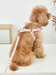 Bộ dây đeo cổ và dây dắt chó bằng polyester hình trái tim dễ thương, thích hợp cho các giống chó nhỏ như chó Teddy Bear khi sử dụng ngoài trời (không thích hợp cho chó lớn). - Hồng - Xem 5