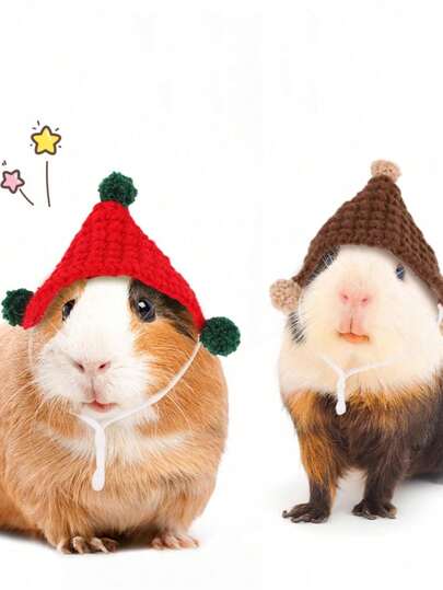 1pc Best-Selling Knitted Guinea Pig Beanie Hat, Christmas Mini Hat, Brown, Red, Green, Orange, Cute Mini Guinea Pig Photo Prop Decoration Hat